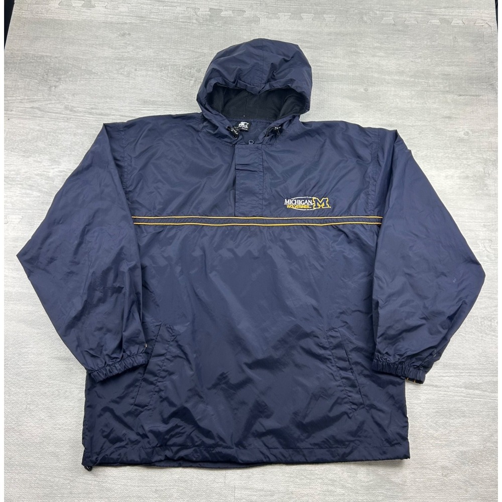 Vintage 90s Starter Michigan Wolverines Jacket Size XL Navy Blue Windbreaker 1/4